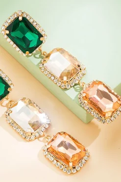 Brincos de Festa Verde Rhinestones
