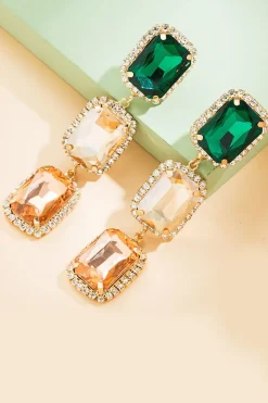 Brincos de Festa Verde Rhinestones