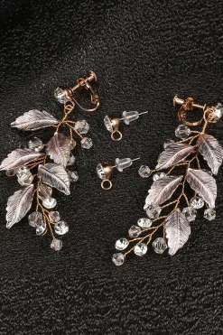 Brincos de gota de folhas douradas