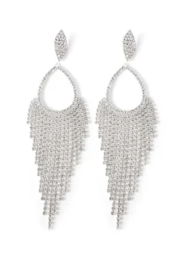 Brincos de gota de strass de prata brilhante