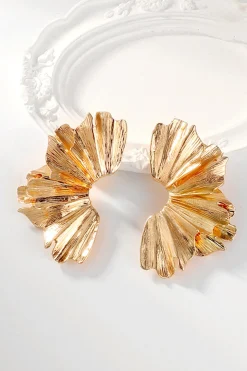 Brincos de liga plissada dourados elegantes