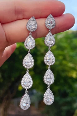 Brincos de prata Rhinestone Drop