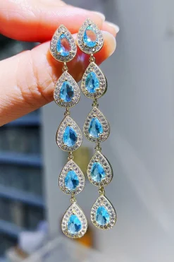 Brincos de prata Rhinestone Drop