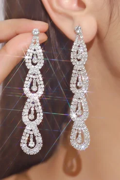 Brincos de prata Rhinestone Long Drop