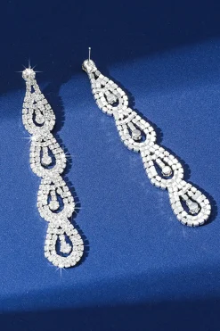 Brincos de prata Rhinestone Long Drop