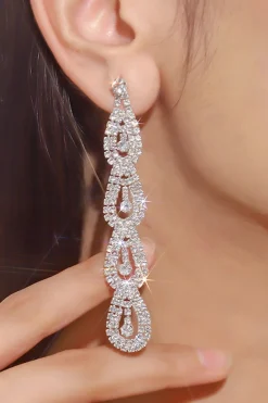 Brincos de prata Rhinestone Long Drop
