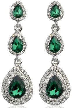 Brincos de strass verde escuro
