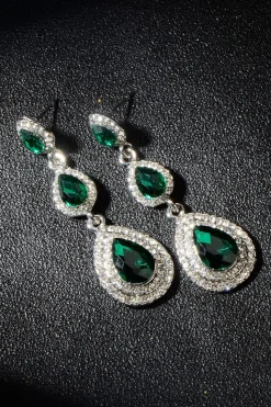 Brincos de strass verde escuro