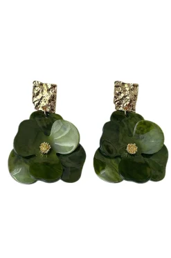 Brincos em forma de flor acrílica verde