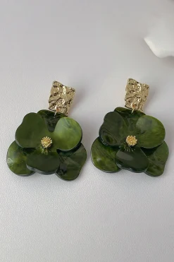 Brincos em forma de flor acrílica verde