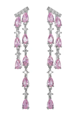 Brincos longos de strass rosa