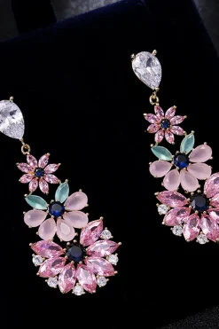 Brincos rosa Rhinestone Teardrop Dangle