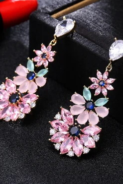 Brincos rosa Rhinestone Teardrop Dangle