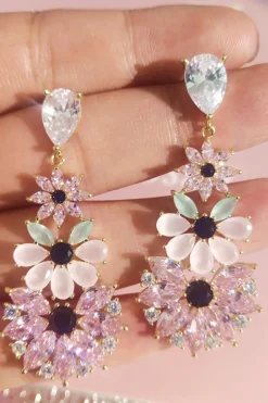 Brincos rosa Rhinestone Teardrop Dangle