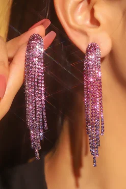 Brincos Shiny Rhinestone Long Tassel