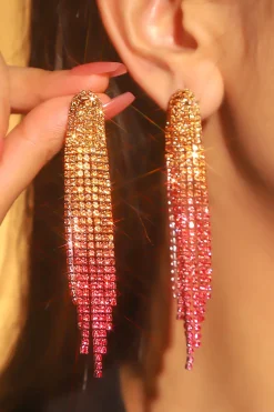 Brincos Shiny Rhinestone Long Tassel