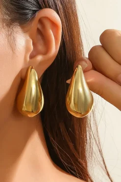 Brincos simples de lágrima de metal dourado