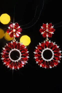 Brincos vermelhos de flores de strass na moda
