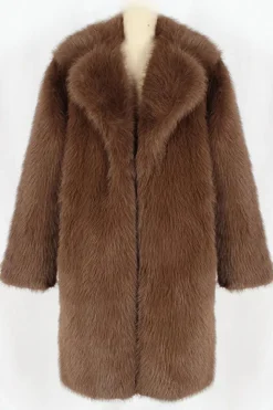 Brown Faux Fur Notched Lapela Long Men's Winter Coat