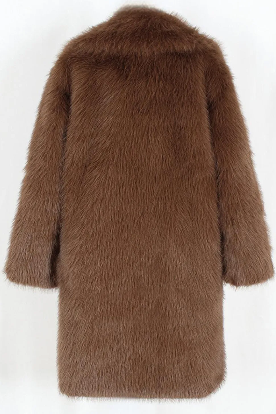 Brown Faux Fur Notched Lapela Long Men's Winter Coat