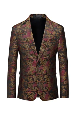 Brown Fit Floral Notched Lapela Blazer Masculino