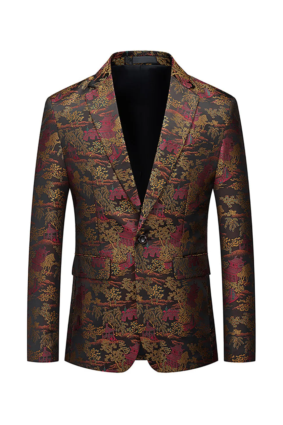 Brown Fit Floral Notched Lapela Blazer Masculino