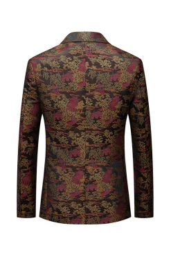 Brown Fit Floral Notched Lapela Blazer Masculino