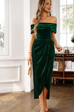 Brown Off the Shoulder Velvet Wrap Vestido Longo do Baile de Formatura