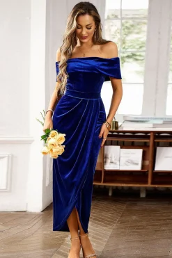 Brown Off the Shoulder Velvet Wrap Vestido Longo do Baile de Formatura