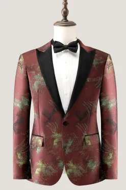 Brown Peak Lapel 2 Peça Jacquard Um Botão Masculino Prom Suits