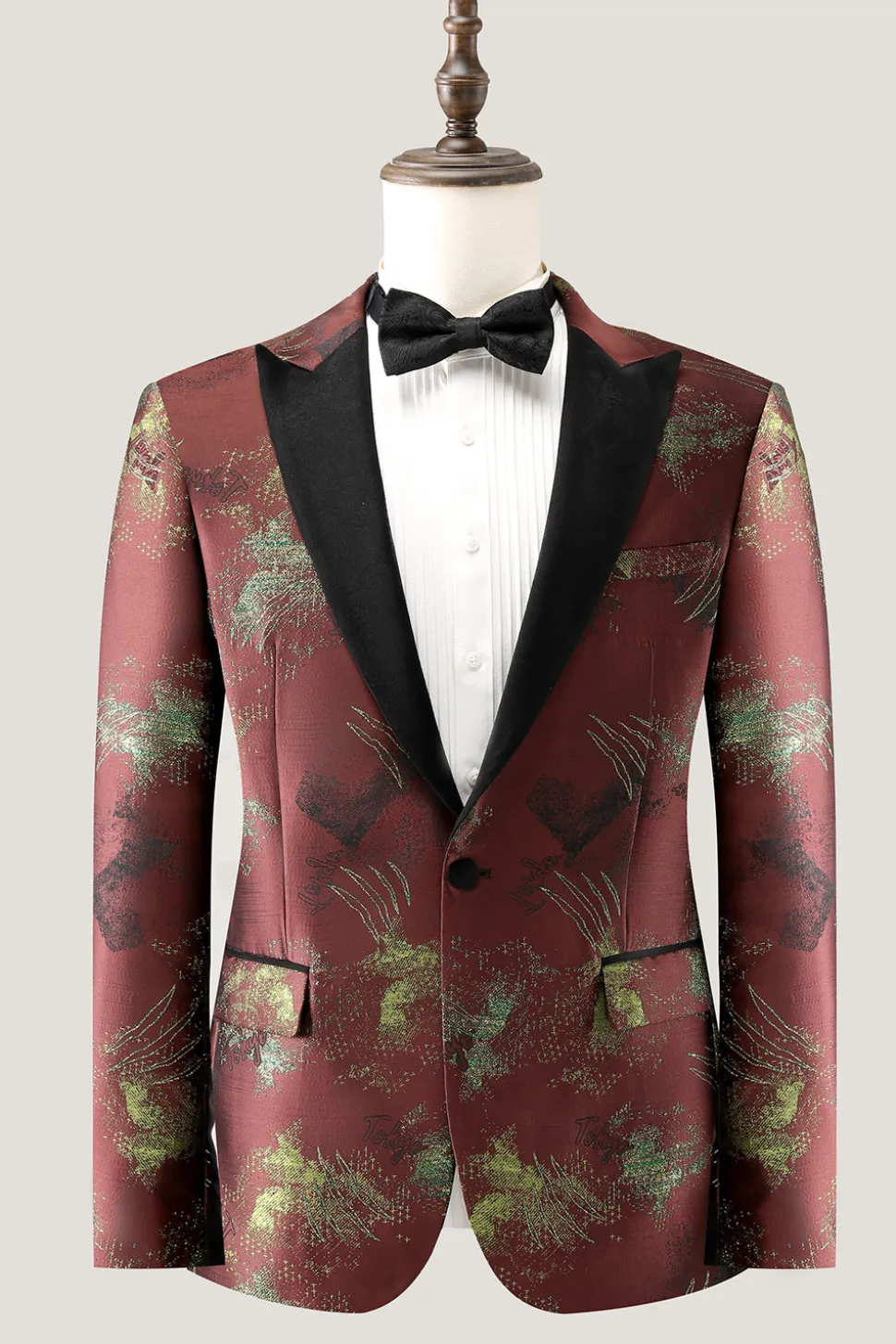Brown Peak Lapel 2 Peça Jacquard Um Botão Masculino Prom Suits