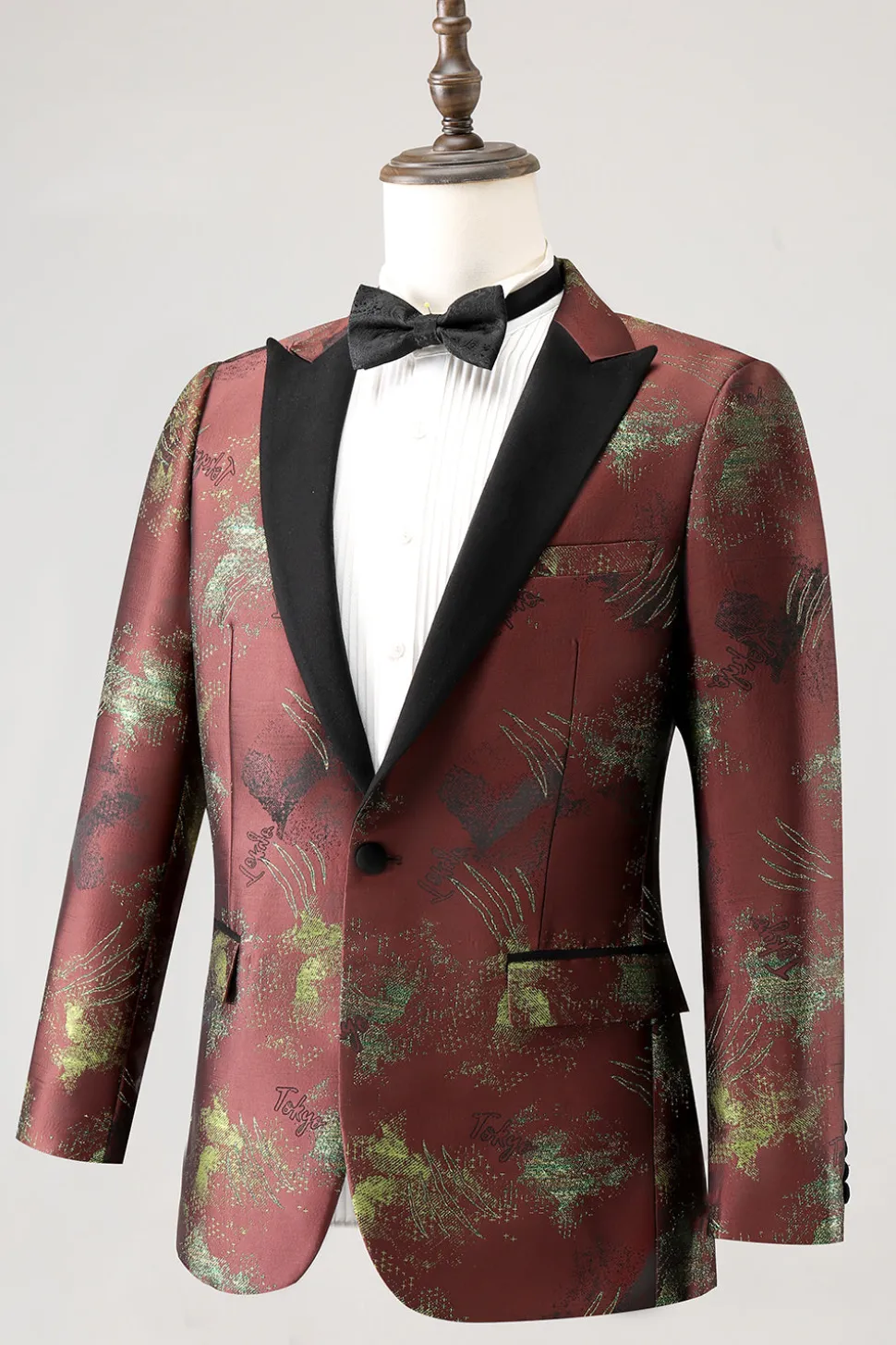 Brown Peak Lapel 2 Peça Jacquard Um Botão Masculino Prom Suits