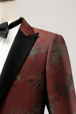 Brown Peak Lapel 2 Peça Jacquard Um Botão Masculino Prom Suits