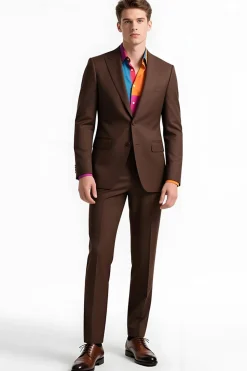 Brown Peak Lapel 2 Peça Single Breasted Ternos Masculinos
