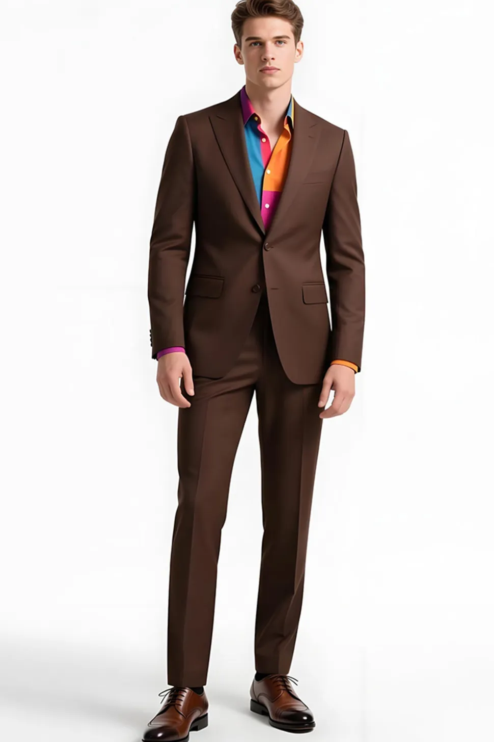 Brown Peak Lapel 2 Peça Single Breasted Ternos Masculinos