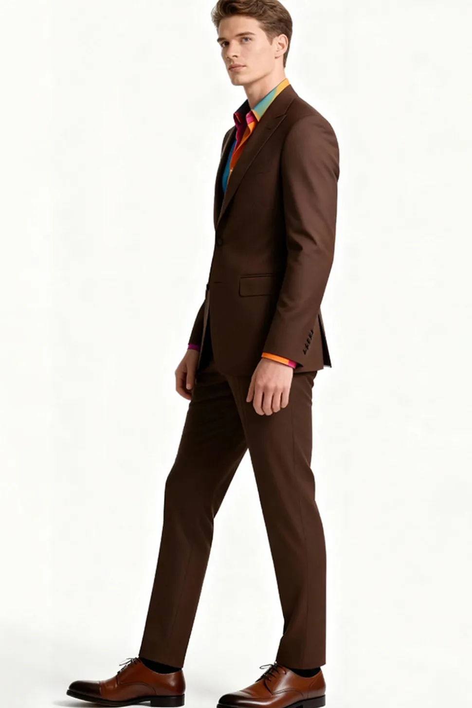 Brown Peak Lapel 2 Peça Single Breasted Ternos Masculinos
