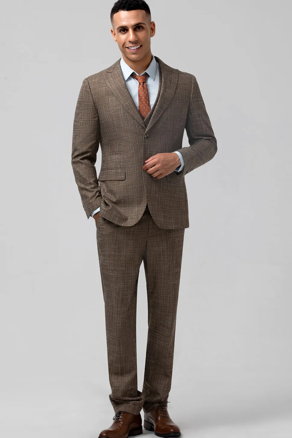 Brown Peak Lapel 3 Peça Single Breasted Homens Prom Ternos