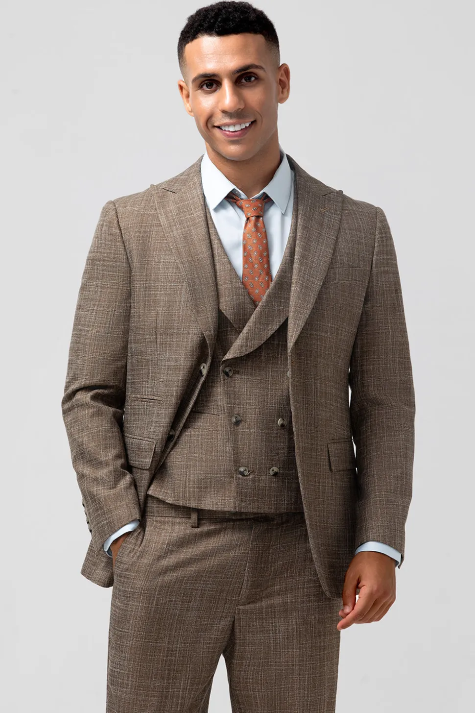 Brown Peak Lapel 3 Peça Single Breasted Homens Prom Ternos
