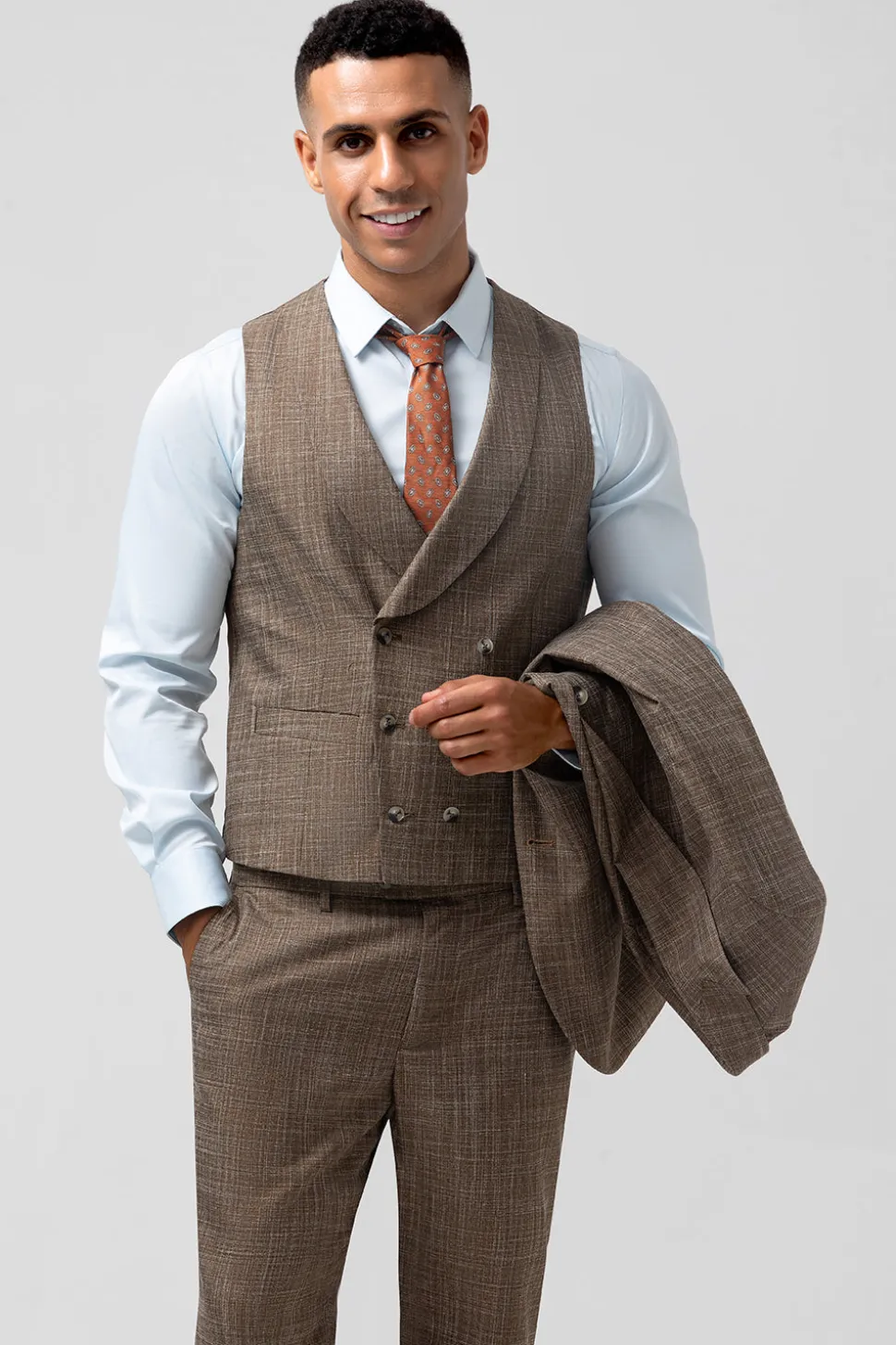 Brown Peak Lapel 3 Peça Single Breasted Homens Prom Ternos