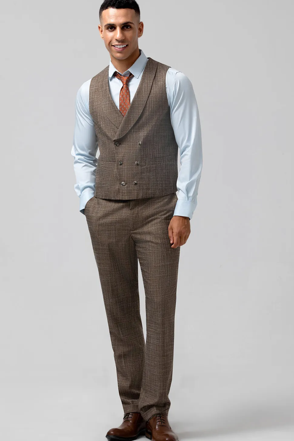 Brown Peak Lapel 3 Peça Single Breasted Homens Prom Ternos