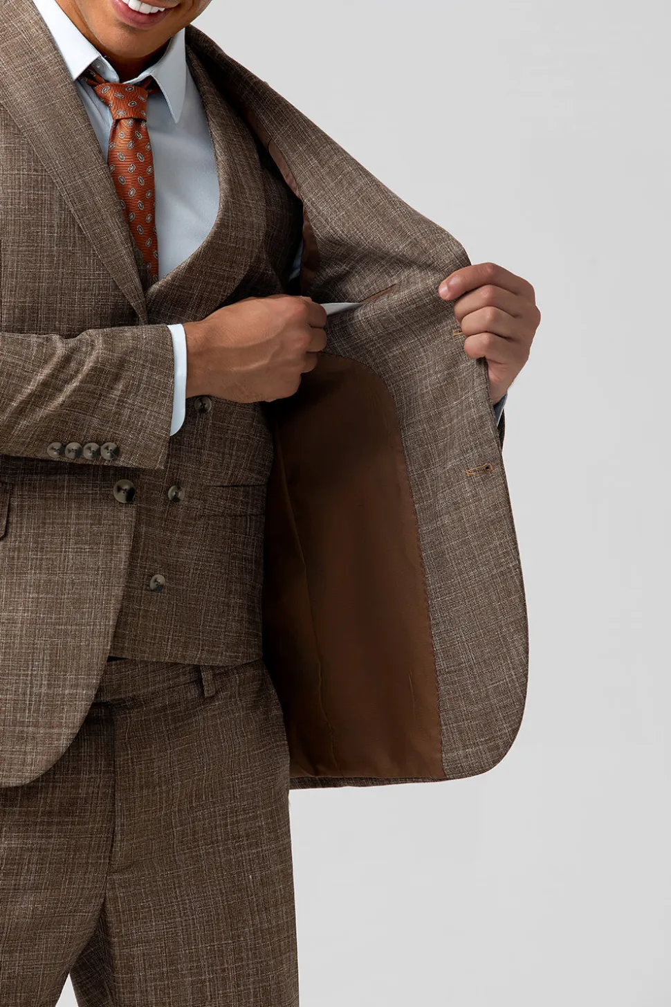 Brown Peak Lapel 3 Peça Single Breasted Homens Prom Ternos