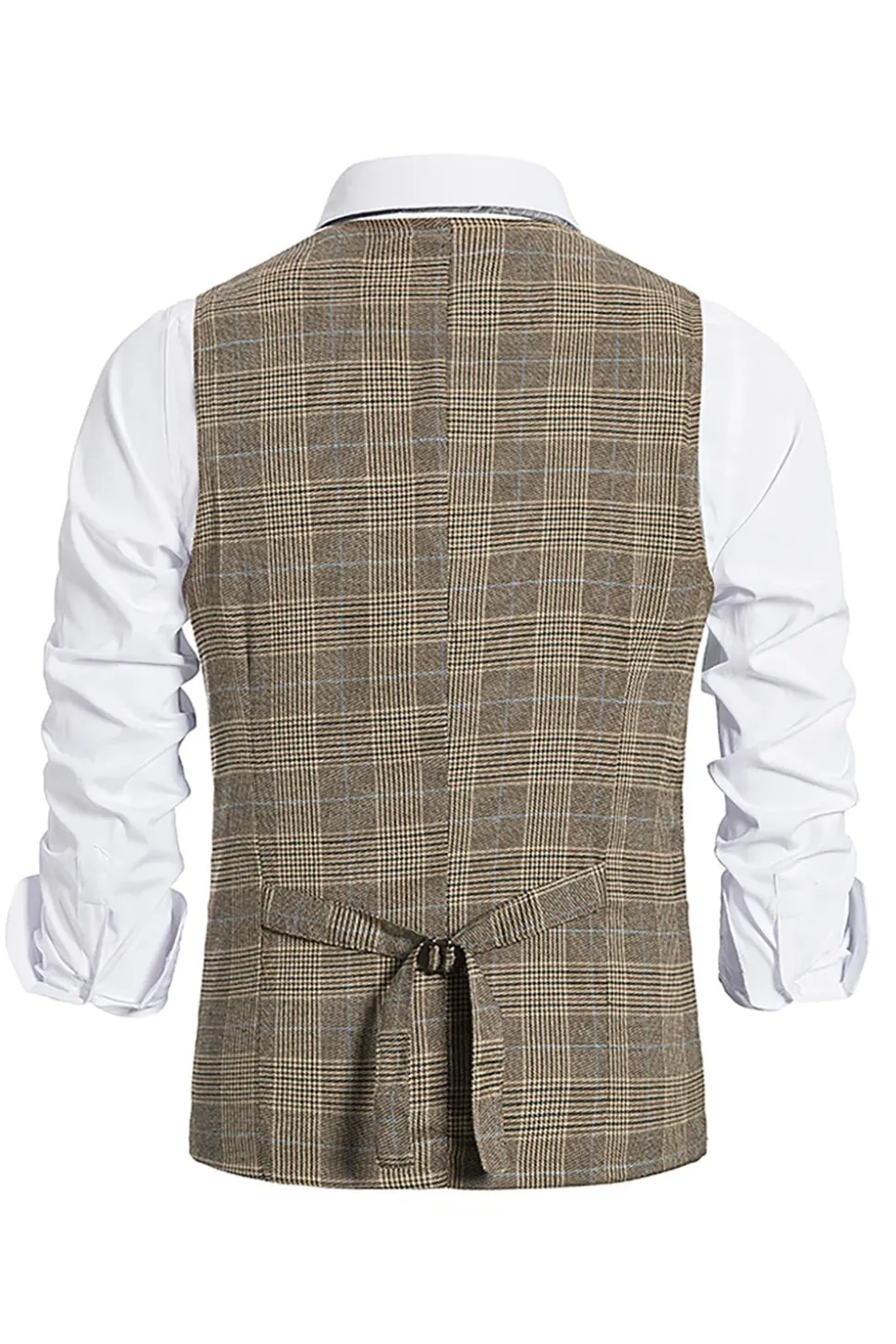 Brown Plaid Duplo Peito Masculino Vest com Acessórios set