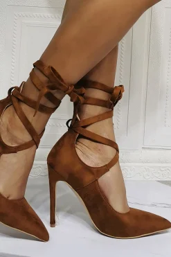 Brown Strappy Stiletto Sapatos Apontados do Dedo