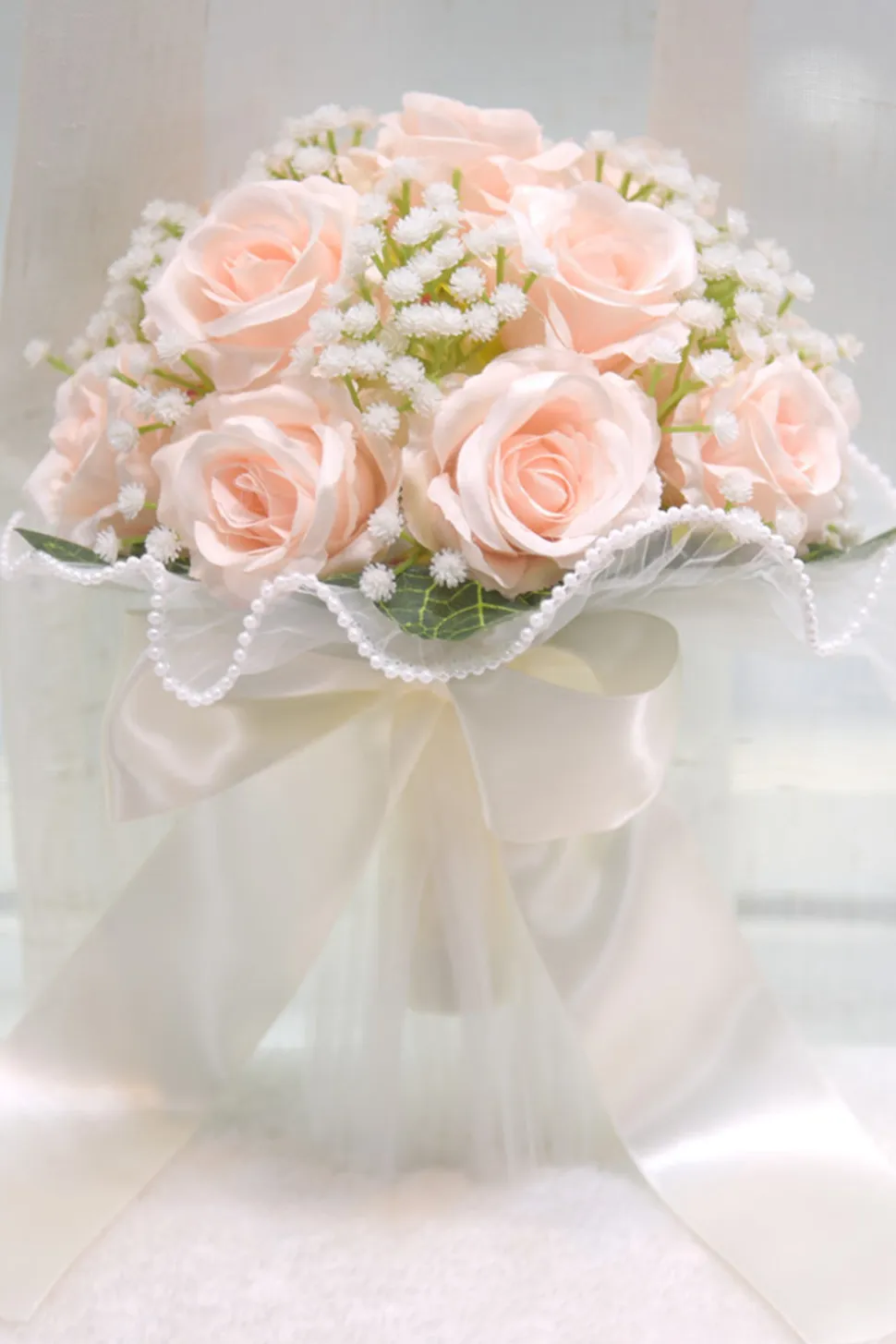 Buquê de rosas artificiais cor-de-rosa para casamento