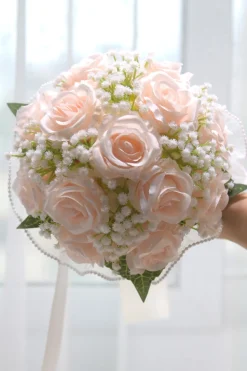 Buquê de rosas artificiais cor-de-rosa para casamento
