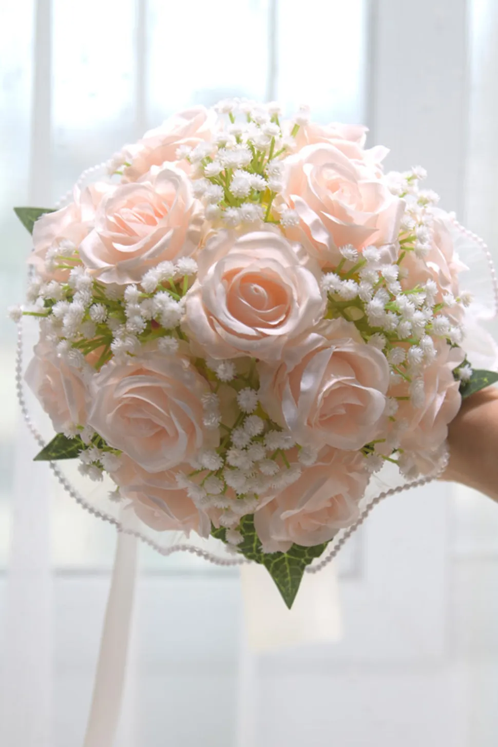Buquê de rosas artificiais cor-de-rosa para casamento