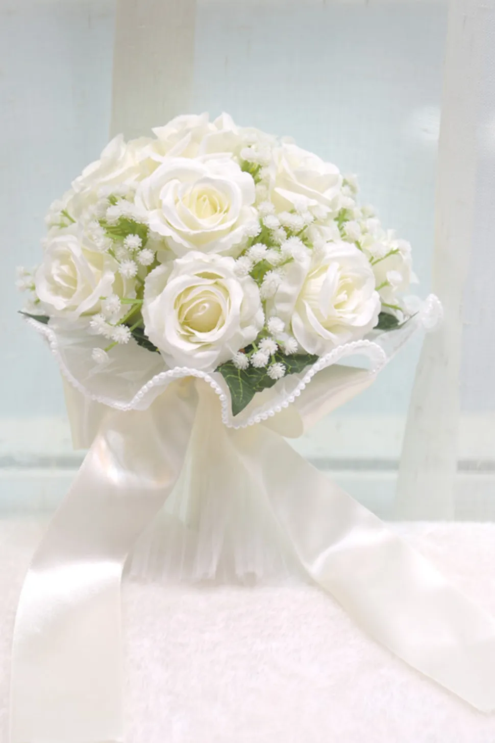Buquê de rosas artificiais cor-de-rosa para casamento