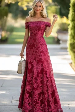Burgundy Lace Uma linha fora do ombro Mãe do vestido da noiva