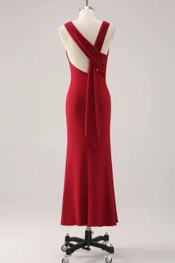 Burgundy Sereia Cetim Vestido Formal