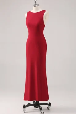 Burgundy Sereia Cetim Vestido Formal